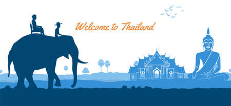 Thailand travel and Buddha Thai temple around with  nature in countryside of east lifestyle,vector illustrationのイラスト素材