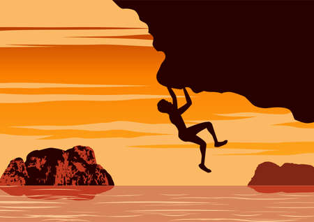 silhouette design of man climbing cliff,vector illustrationのイラスト素材