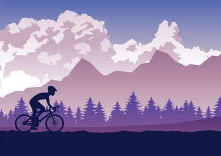 Silhouette of activities of people exercising with bike pass the forestのイラスト素材