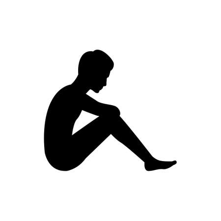 black silhouette design with isolated white background of people sitting sadly,vector illstrationのイラスト素材