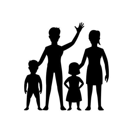 black silhouette design with isolated white background of member of family,vector illstrationのイラスト素材