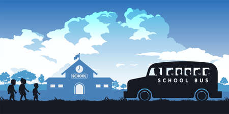 black and color of silhouette design of children going to school,vector illustrationのイラスト素材