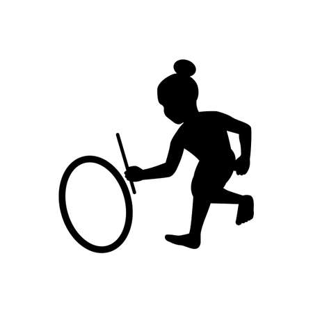 black silhouette design with isolated white background of boy hitting wheel,vector illstrationのイラスト素材