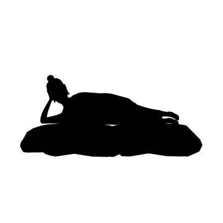 black silhouette design with isolated white background of lord of buddha dead,vector illustrationのイラスト素材