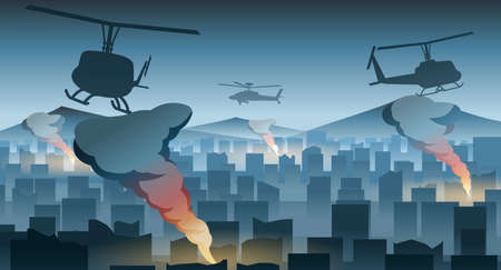 Silhouette design of war in the middle of city,vector illustration