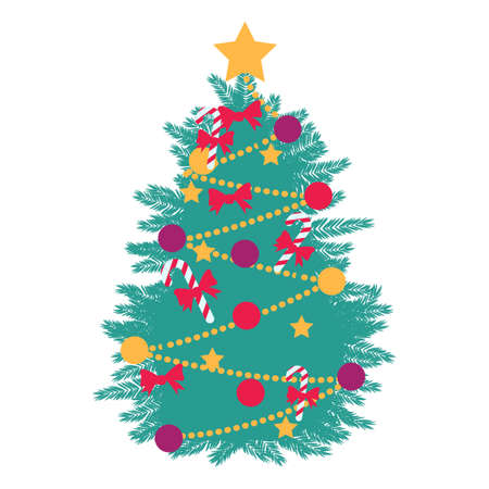 clip art of xmas tree with cartoon design,vector illustrationのイラスト素材