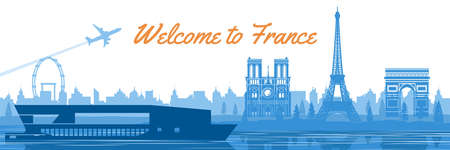 main and famous of landmarks and symbol of France near river,vector illustrationのイラスト素材