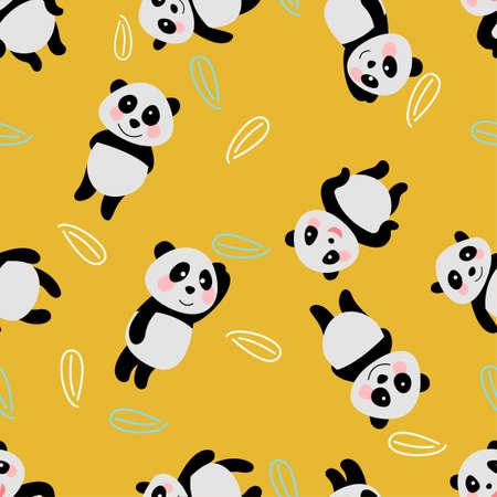 seamless pattern of panda in cute cartoon version,vector illustrationのイラスト素材