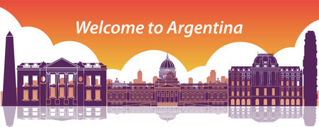 Argentina famous landmarks by silhouette style,vector illustrationのイラスト素材