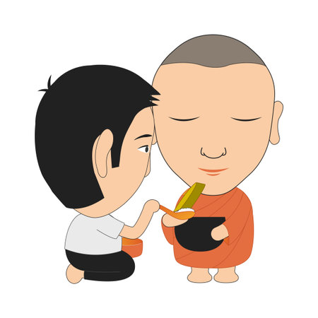 Clipart of cartoon version of monk offer for food,vector illustrationのイラスト素材
