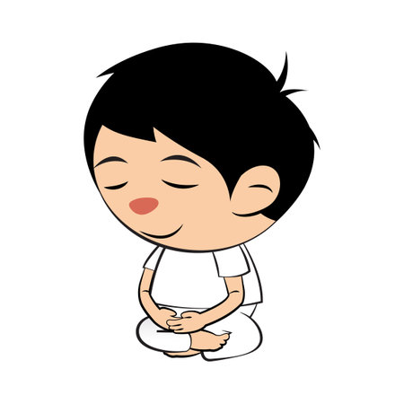 Clipart of cartoon version of man do maditation by sitting,vector illustrationのイラスト素材
