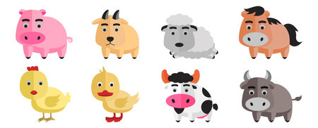 Clipart set of livestock with cute design,vector illustrationのイラスト素材