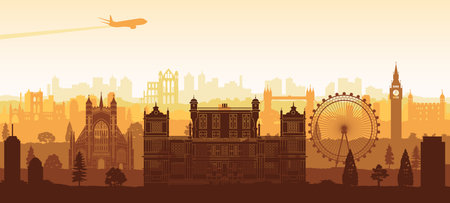 England famous landmarks silhouette style with yellow and white color,vector illustrationのイラスト素材