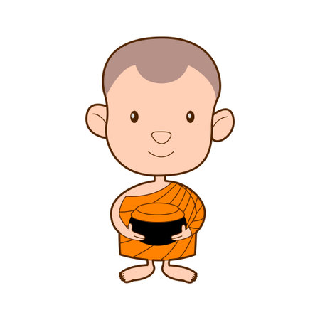 cute and lovely cartoon of monk ask as food,vector illustrationのイラスト素材