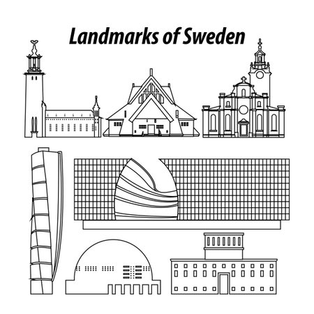 set of Sweden famous landmarks bysilhouette outline style,vector illustrationのイラスト素材