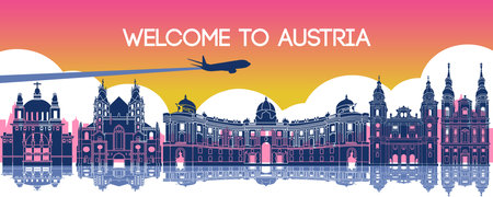 Austria famous landmark silhouette style,vector illustrationのイラスト素材
