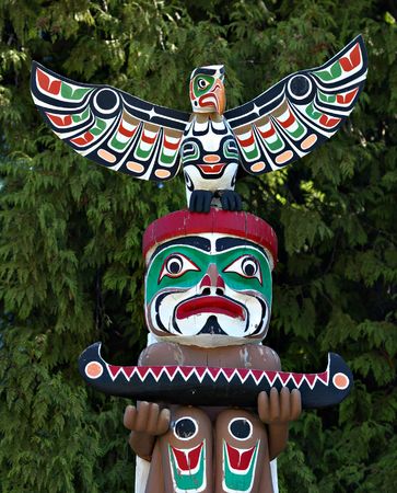 totem pole in Stanley parkの写真素材