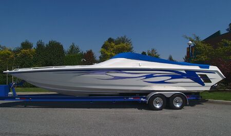 racing boat on trailer    の写真素材