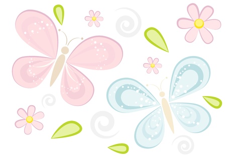 Butterflies and flowers vector illustration のイラスト素材