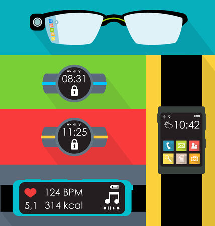 Wearable technology flat style set vector illustrationのイラスト素材