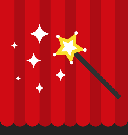 Magic wand with red curtain, flat vector styleのイラスト素材