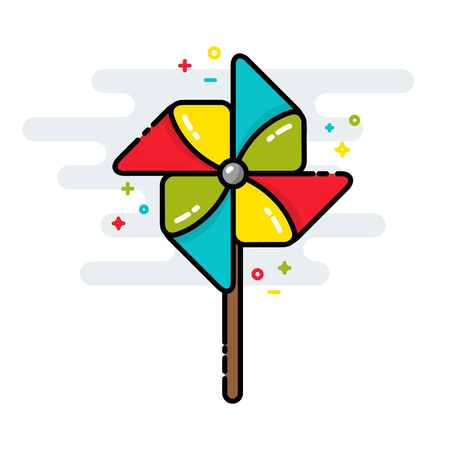 Rotating pinwheel toy colorful line isolated vector styleのイラスト素材