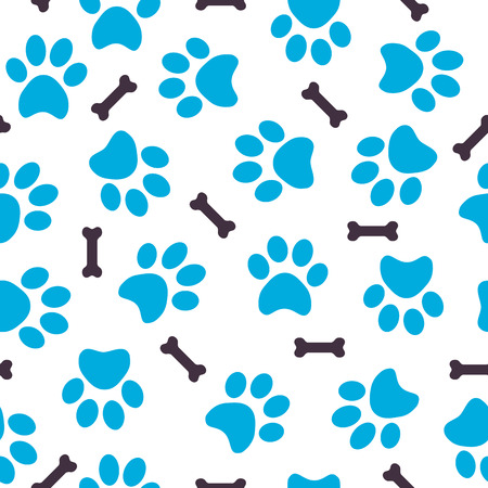 Seamless pattern of blue animal paws with bonesのイラスト素材