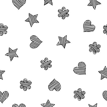 Black scribble shapes on white background, minimalistic concept seamless patternのイラスト素材