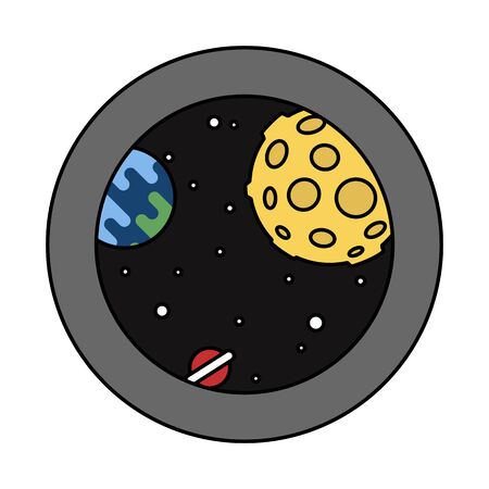 View from the rocket window into the space with moon and earthのイラスト素材