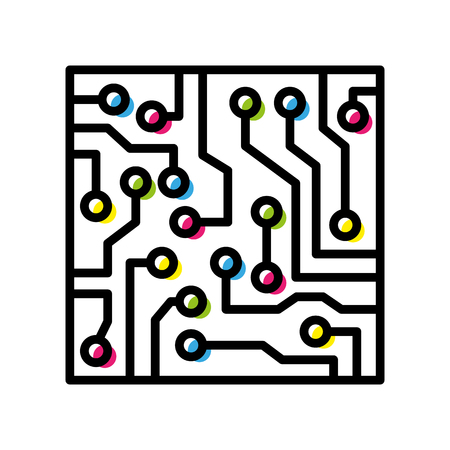 Computer circuit board colorful isolated black outlineのイラスト素材