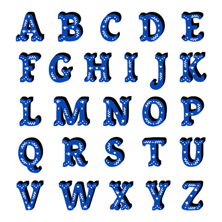 Blue floral ornate isolated letters Spanish style alphabet.のイラスト素材
