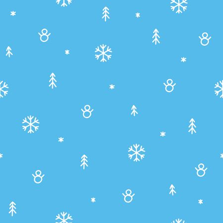 Winter tree snow and snowman blue doodle seamless pattern christmas conceptのイラスト素材