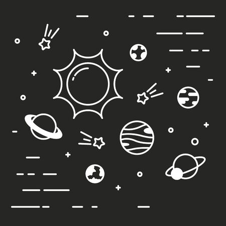 Linear universe with planets linear simple minimalistic style vectorのイラスト素材