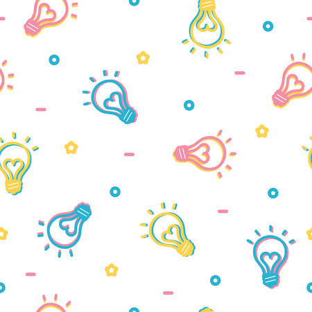 Colorful lightbulb seamless pattern pastel electricity or idea concept vectorのイラスト素材