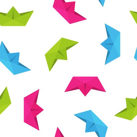 Colorful origami paper boat travel concept on white backgroundのイラスト素材
