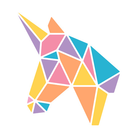 Triangle geometric origami unicorn pastel colorful isolatedのイラスト素材