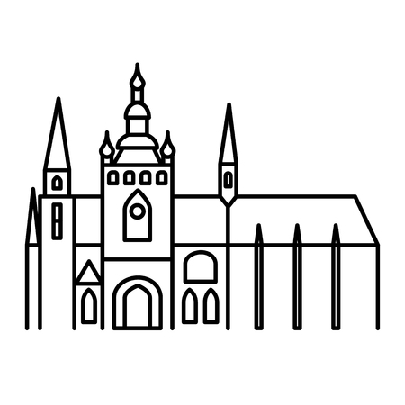 Prague castle simple linear black outline iconのイラスト素材