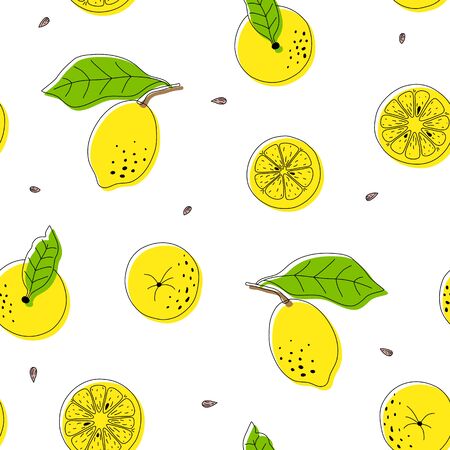 Lemon slice hand drawing seamless pattern fresh summer conceptのイラスト素材
