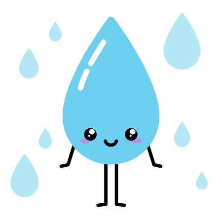 Kawaii raindrop happy character, rainy day concept vectorのイラスト素材