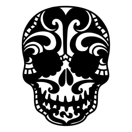 Skull tribal halloween drawing or dia de los muertos scary decorationのイラスト素材
