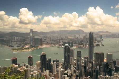 Hong Kong Victoria Harbour skyline day viewのeditorial素材