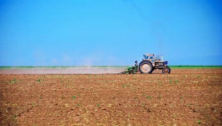 preparation of the earth for crops, tractor plows the earth