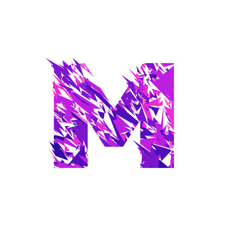 Letter M is made in the ultraviolet color with effect destroyed shape or splinters.のイラスト素材