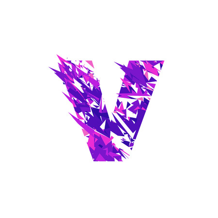 Letter V is made in the ultraviolet color with effect destroyed shape or splinters.のイラスト素材