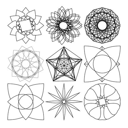 Set 9 of black and white geometric vector symbols.のイラスト素材