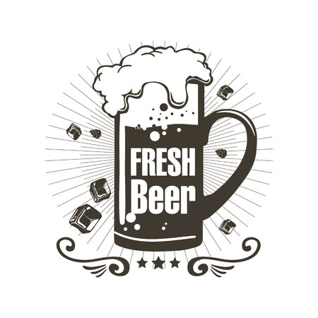 Logo fresh beer with foam and pieces of ice.のイラスト素材