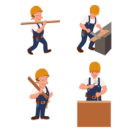 Set of four builders on construction vector illustration.のイラスト素材