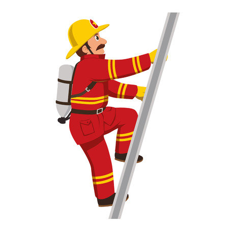 The fireman climbing the stairs.のイラスト素材