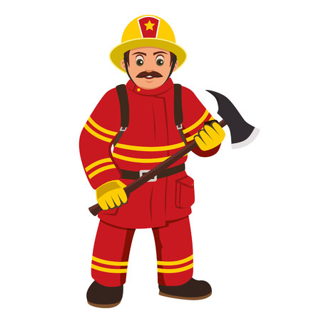 The image of a firefighter holding an ax.のイラスト素材
