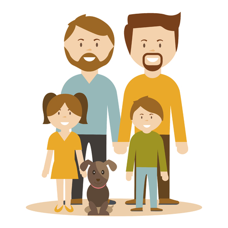 A family of 2 men adopting children.のイラスト素材
